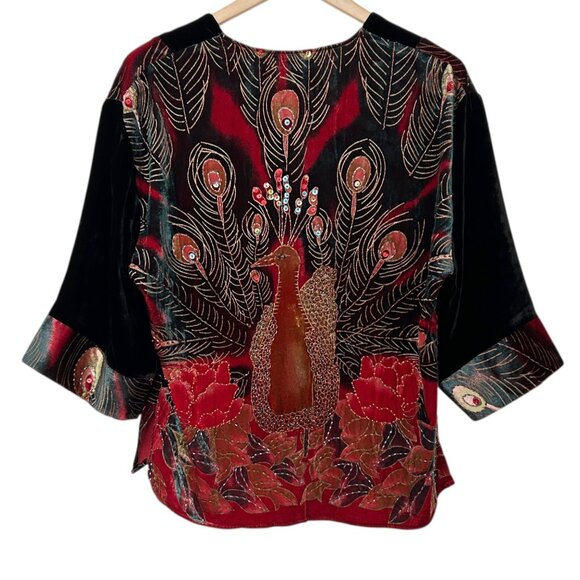 Ania A. Silk Blend Velvet Beaded Sequins Floral Peacock Artsy Kimono Cardigan S - Picture 1 of 16